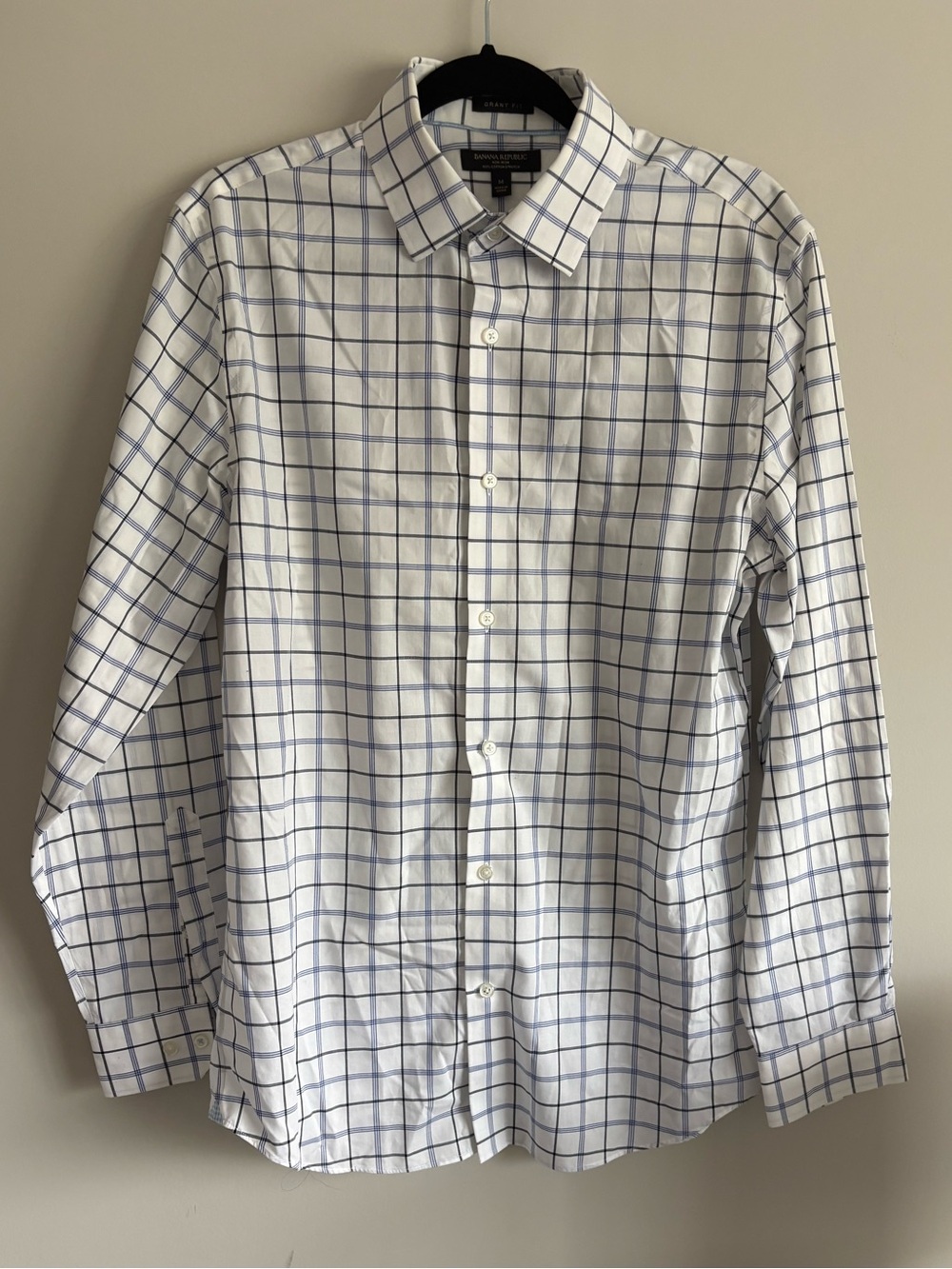 Banana Republic White Dress Shirt with Blue Windowpane Check